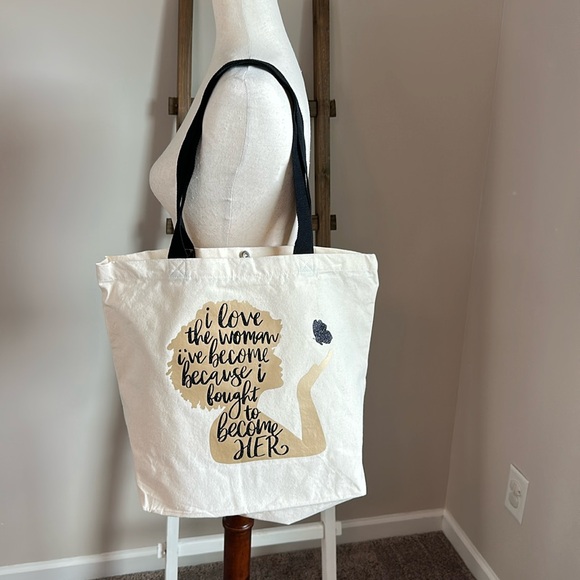 Sarnico Designs Handbags - Sarnico Designs Cream Tote Bag w/ Black Glitter & Gold Vinyl Empowerment Design